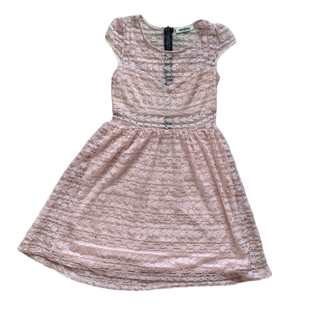 Mystic small pink lace lined cap sleeve fairy cottage mini dainty dress
